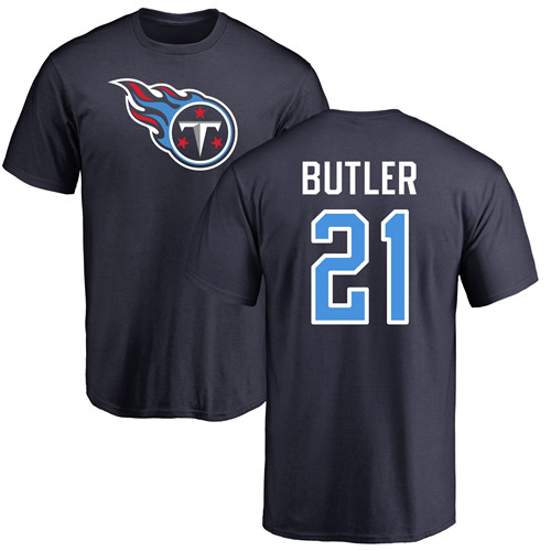 Tennessee Titans Men Navy Blue Malcolm Butler Name and Number Logo NFL Football #21 T Shirt
